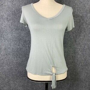 Glitz Tie Bottom Pullover Stretchy Top Women M Green Criss-Cross Back